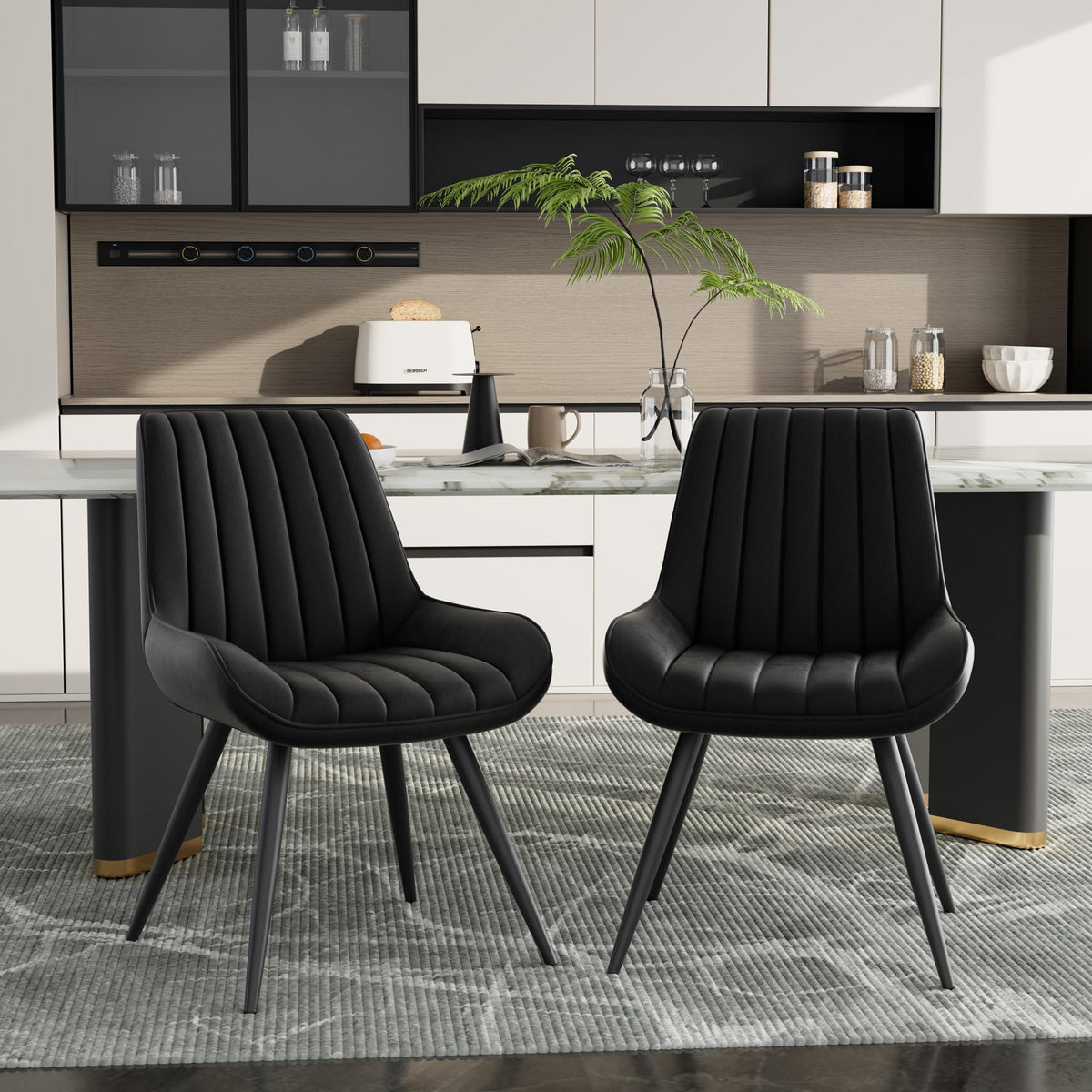 Black Faux Leather Upholstered Dining Chairs Set of 6 Z3227
