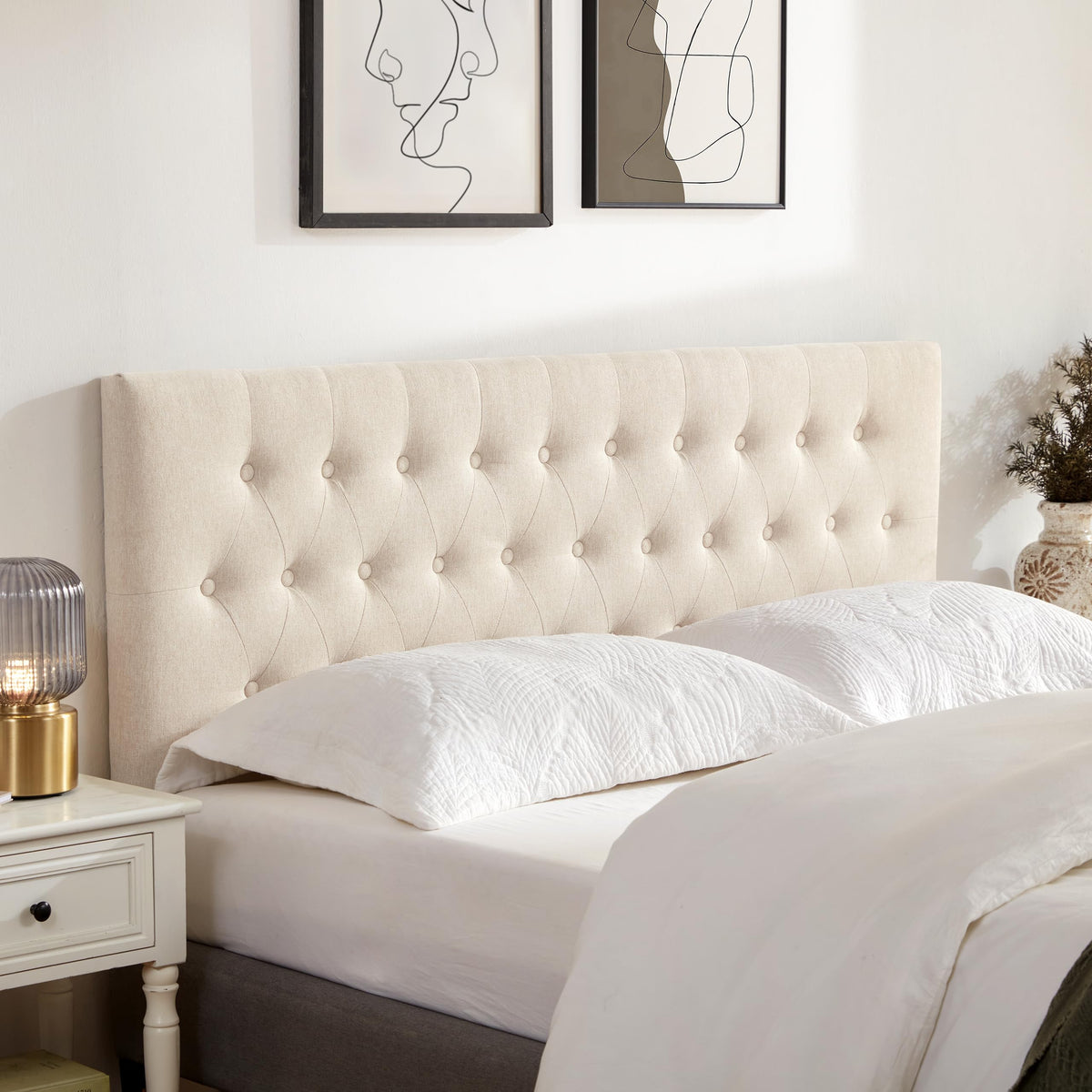 Beige Tufted Upholstered Queen Size Headboard X166