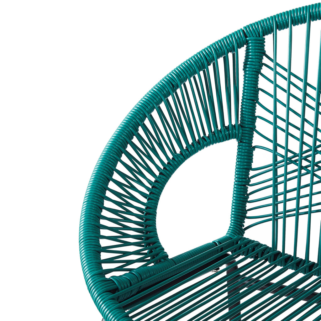 Teal Faux Wicker Outdoor Bar Stool Set of 2 B9755