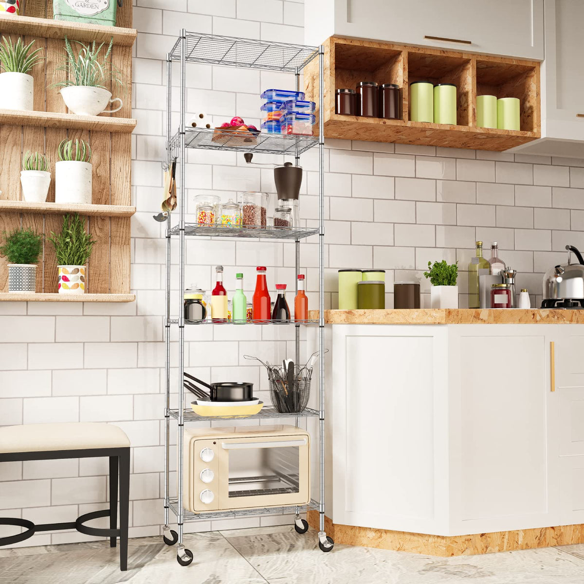 6-Tier Wire Shelving Unit with Caster Wheels W268487