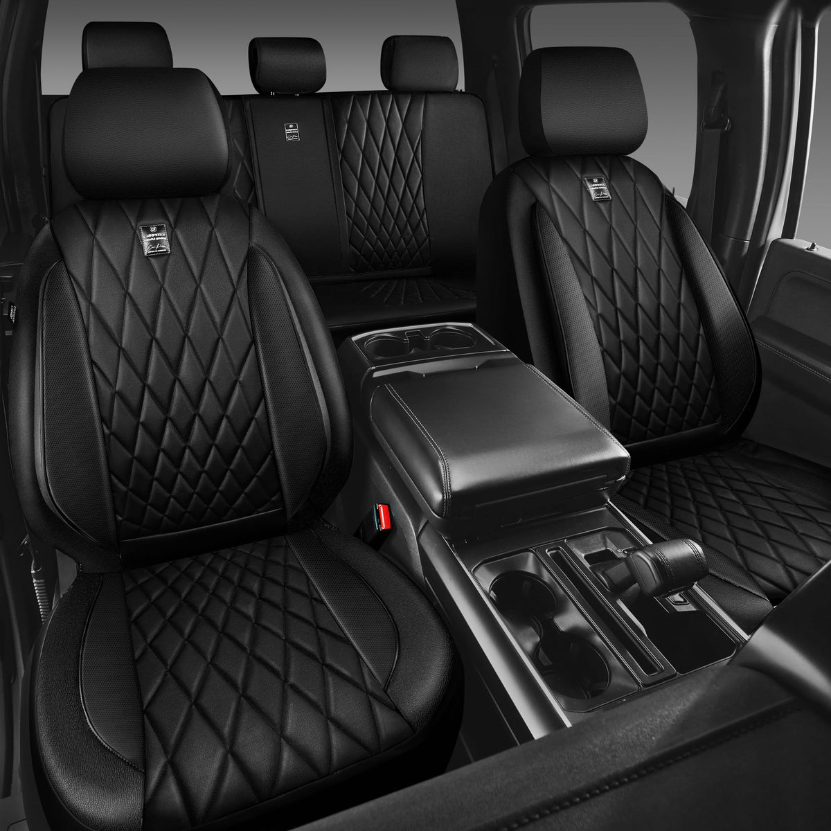 5 Seats Faux Leather Seat Covers Full Set Pure Black K786