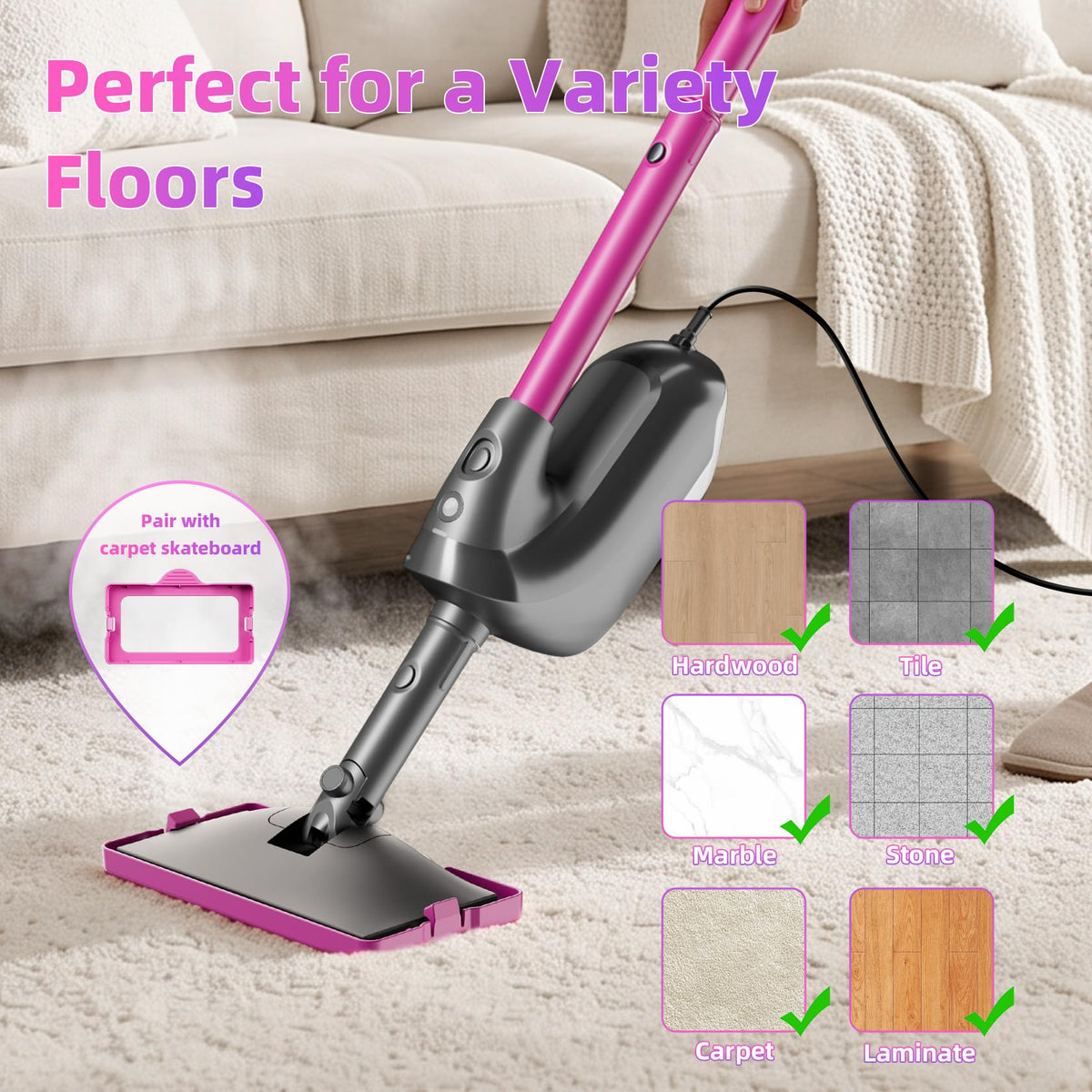 9-in-1 Detachable Handheld Steam Mop D128