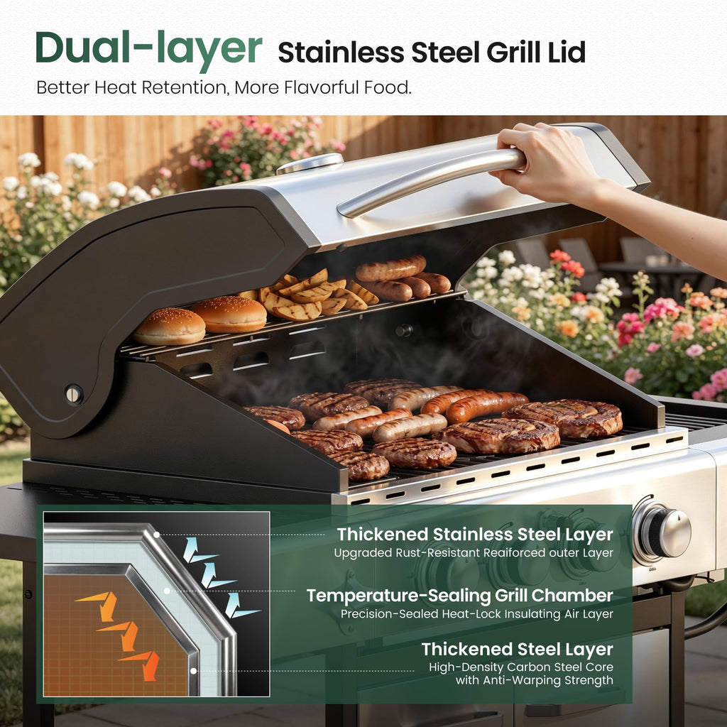 4 Burner Propane Gas Grill with Infrared Side Burner S5574