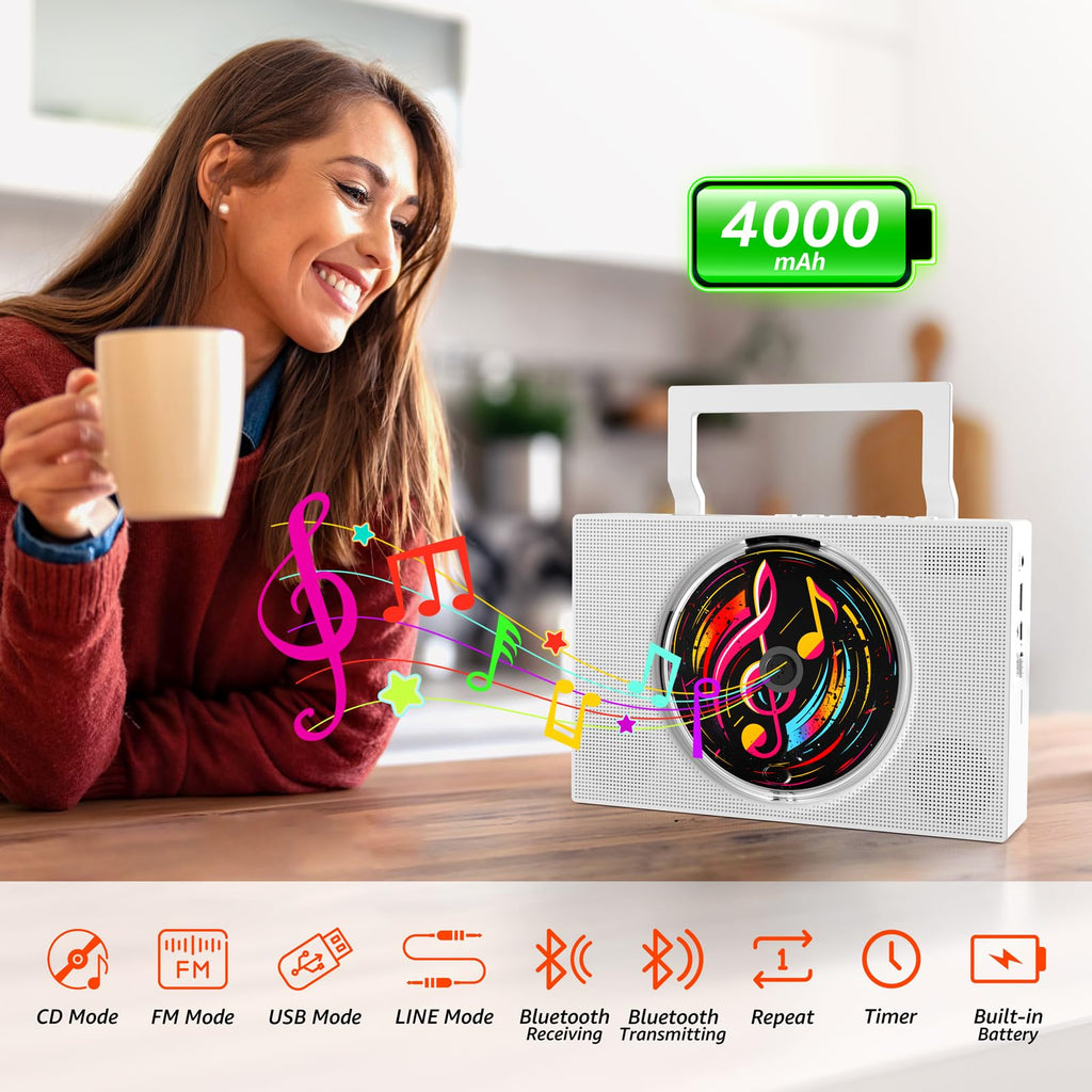 Portable CD Player Boombox with Bluetooth FM Radio V2353