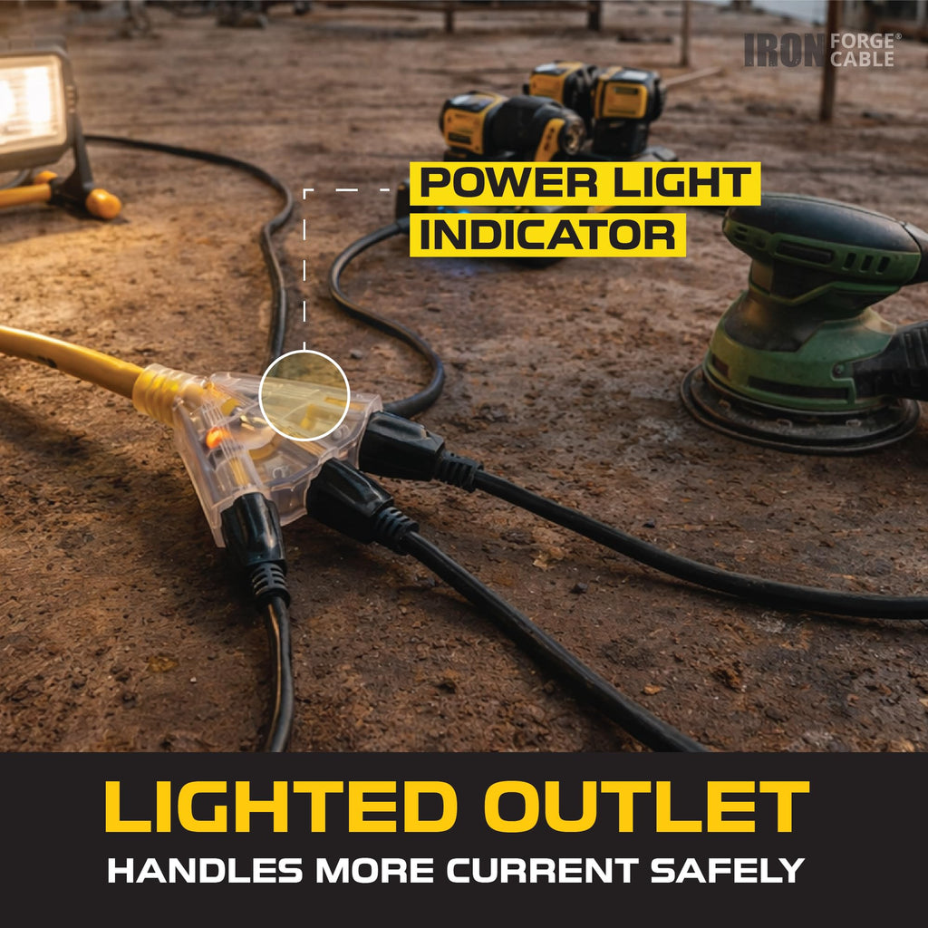 50 Foot Lighted Outdoor Extension Cord with 3 Outlets V953