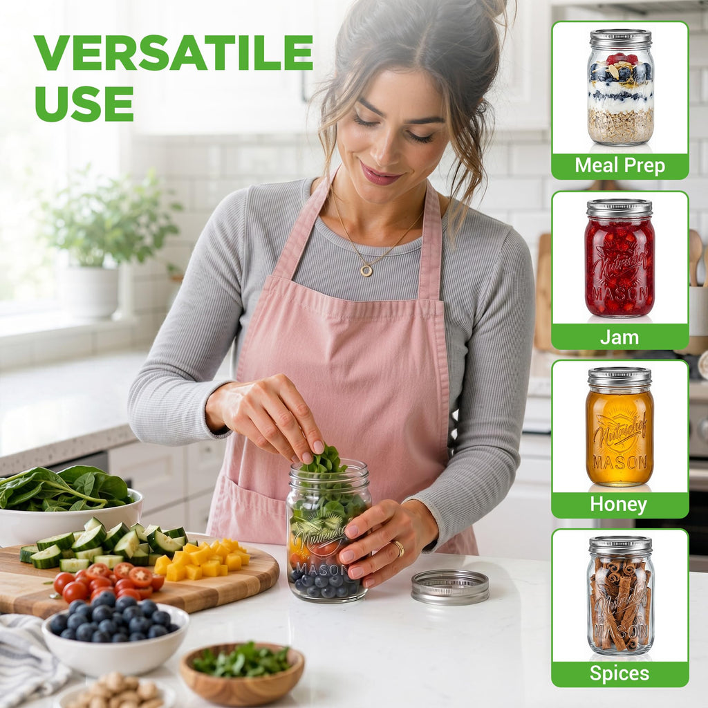16 oz. Wide Mouth Glass Food Storage Containers with Lids, 12 Pcs K5704
