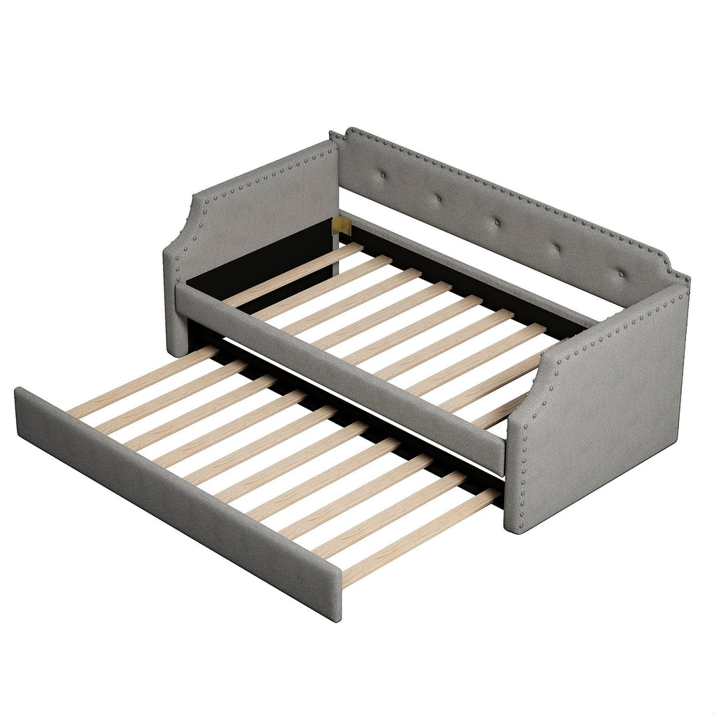 Gray Linen Upholstered Twin Daybed with Trundle I72889