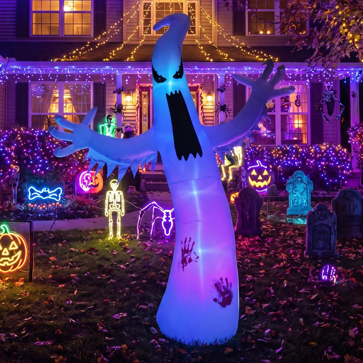 8 FT Halloween Inflatable Ghost Outdoor Decoration with Colorful LEDs I194503