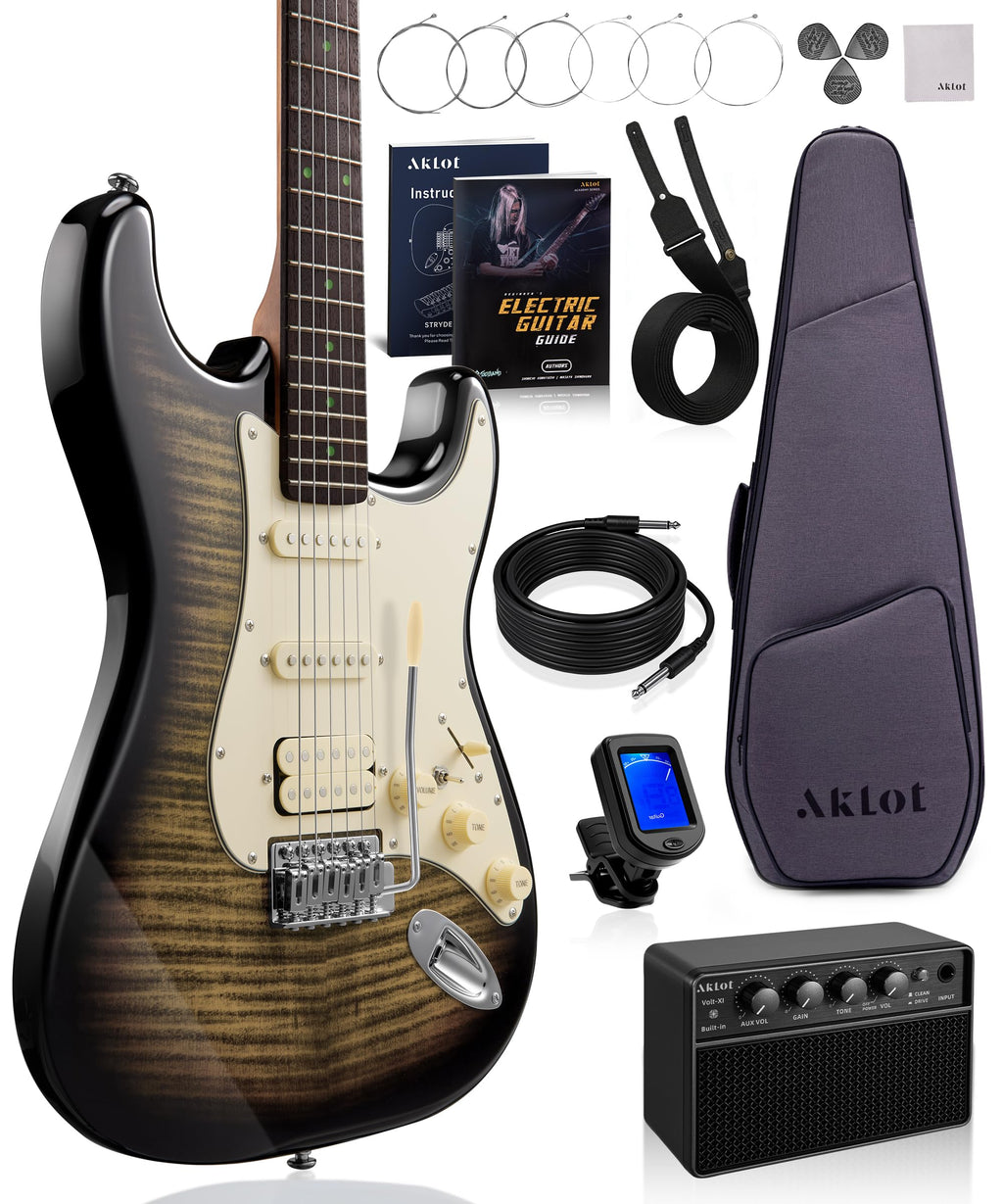 Beginner Electric Guitar Kit with 10W Amp, HSS Pickups, Gig Bag, Tuner, Strap, Picks, Black Y515738
