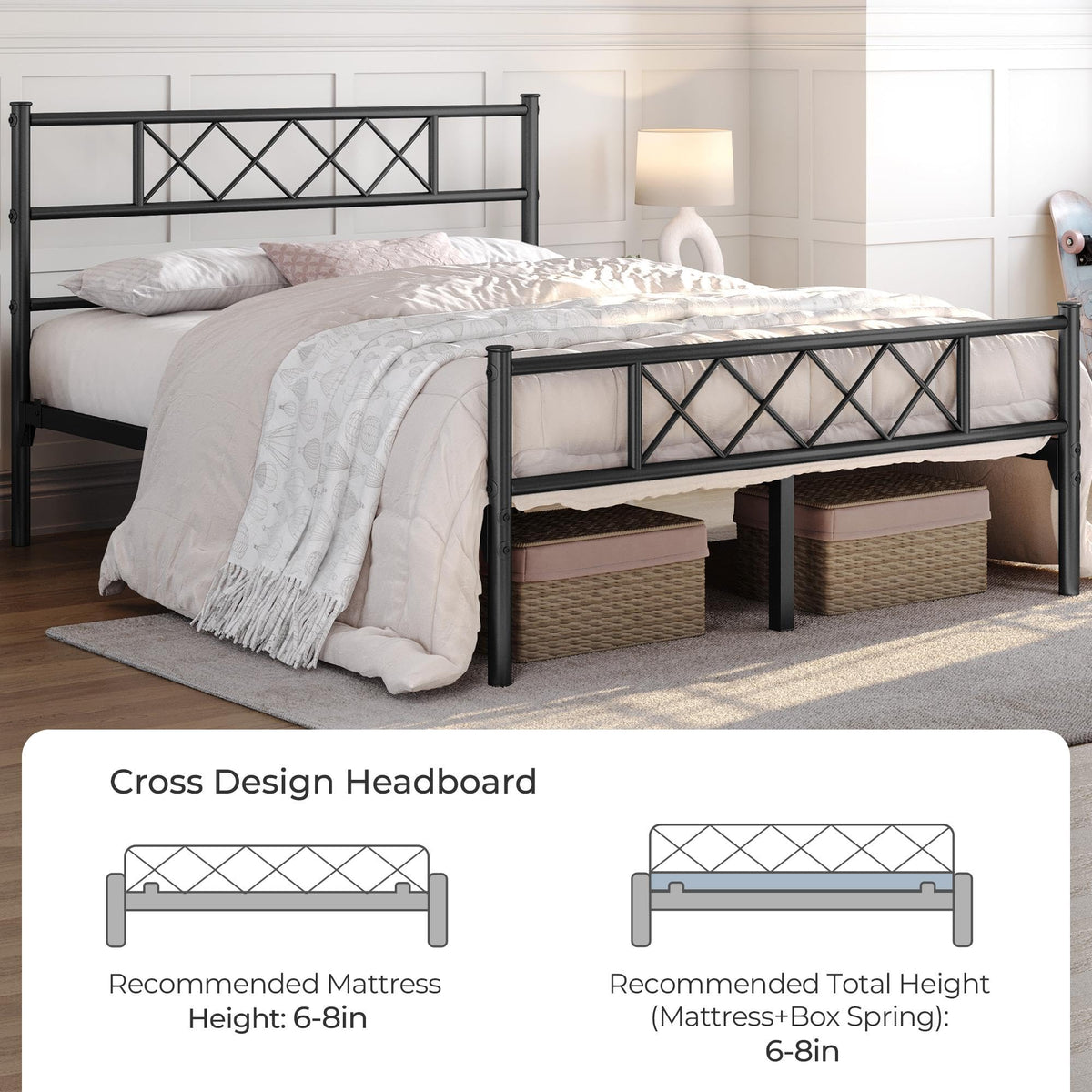 Black Full Metal Platform Bed Frame with Headboard D346910