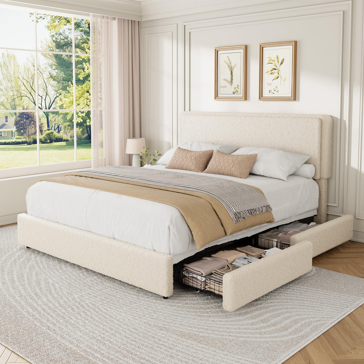 Queen Size Bed Frame with 2 Storage Drawer K18778