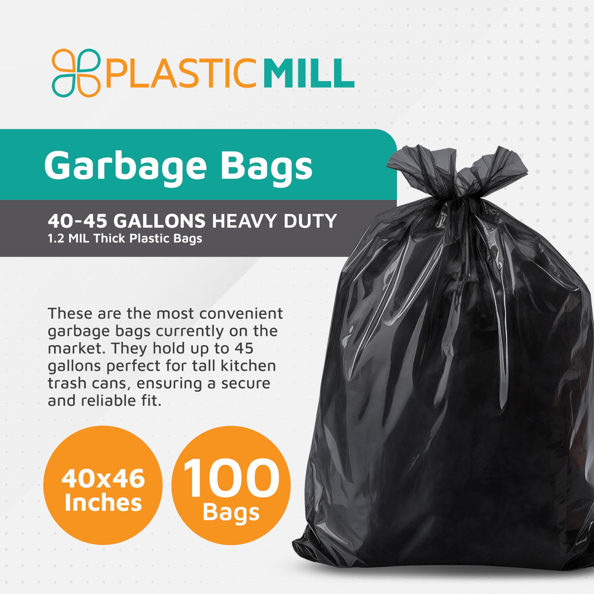 Heavy Duty Black 40-45 Gallon Trash Bags 100-Count F812260