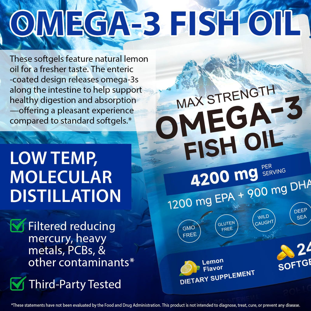 Omega 3 Fish Oil 4200mg 240 Softgels Lemon Flavor F677