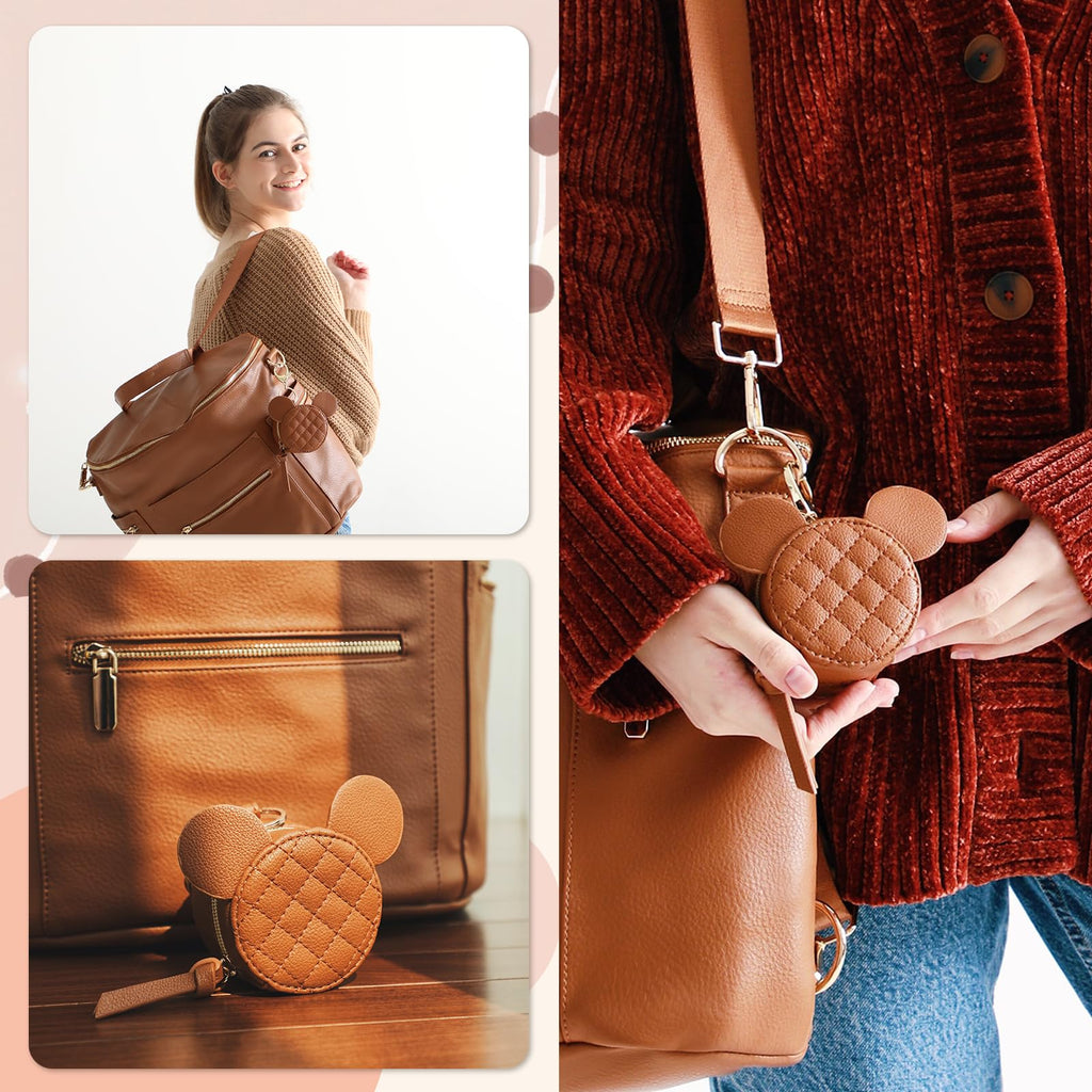 Leather Diaper Bag Backpack with Pacifier Case U619
