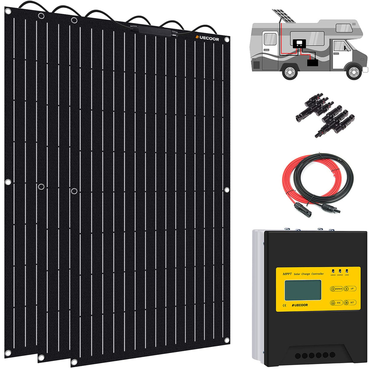 300 Watts 12 Volts ETFE Flexible Monocrystalline Solar Panels with 30A MPPT Charge Controller O731