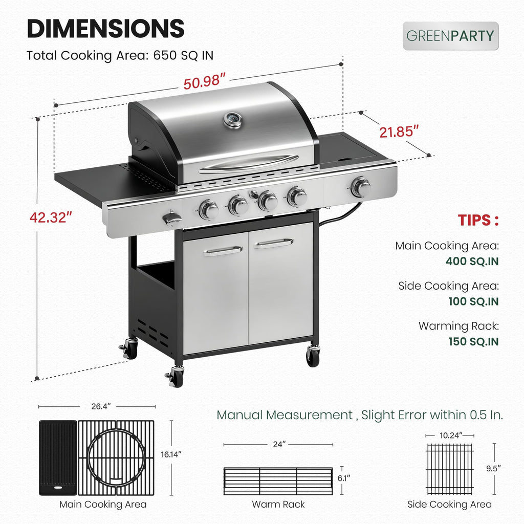 4 Burner Propane Gas Grill with Infrared Side Burner S5574
