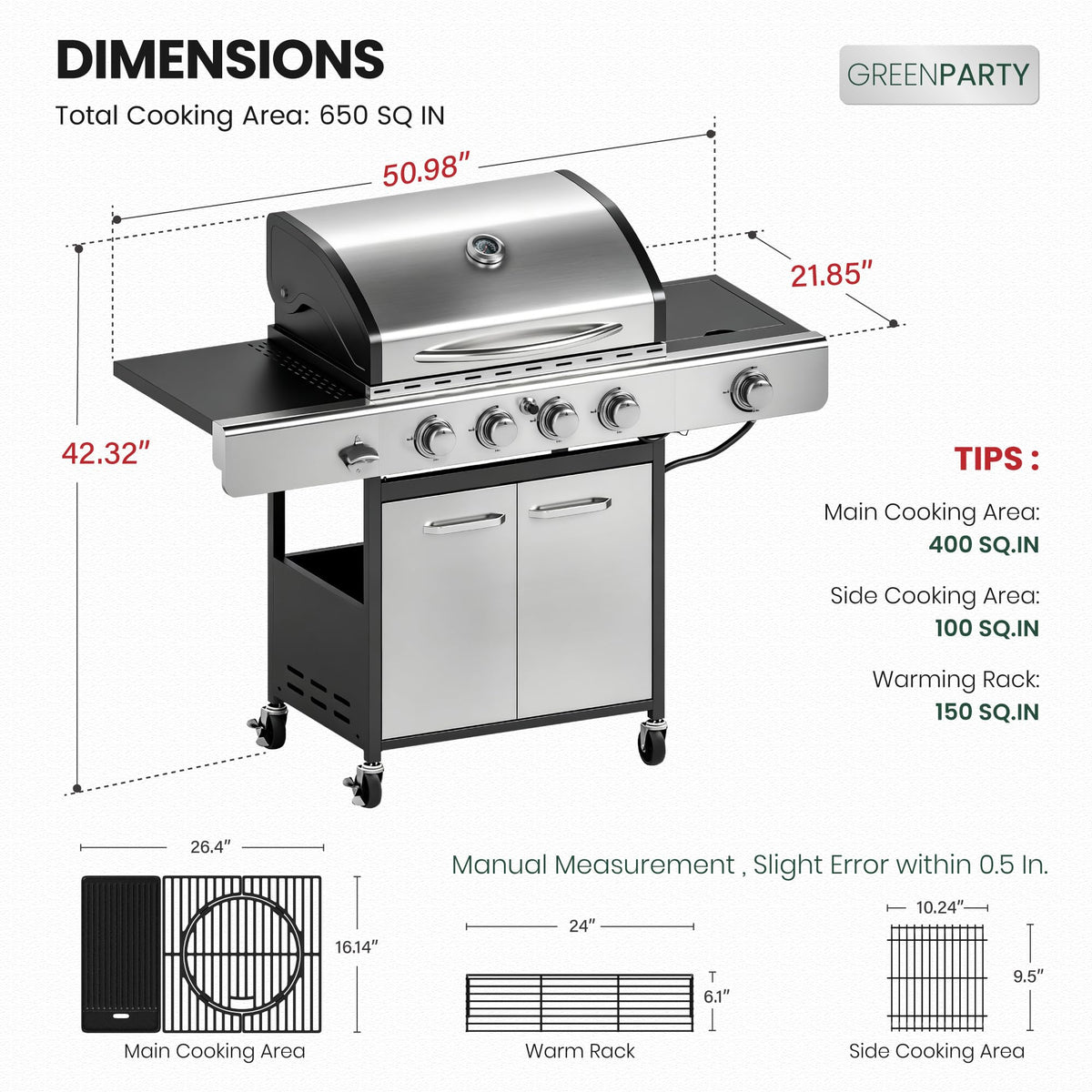 4 Burner Propane Gas Grill with Infrared Side Burner S5574