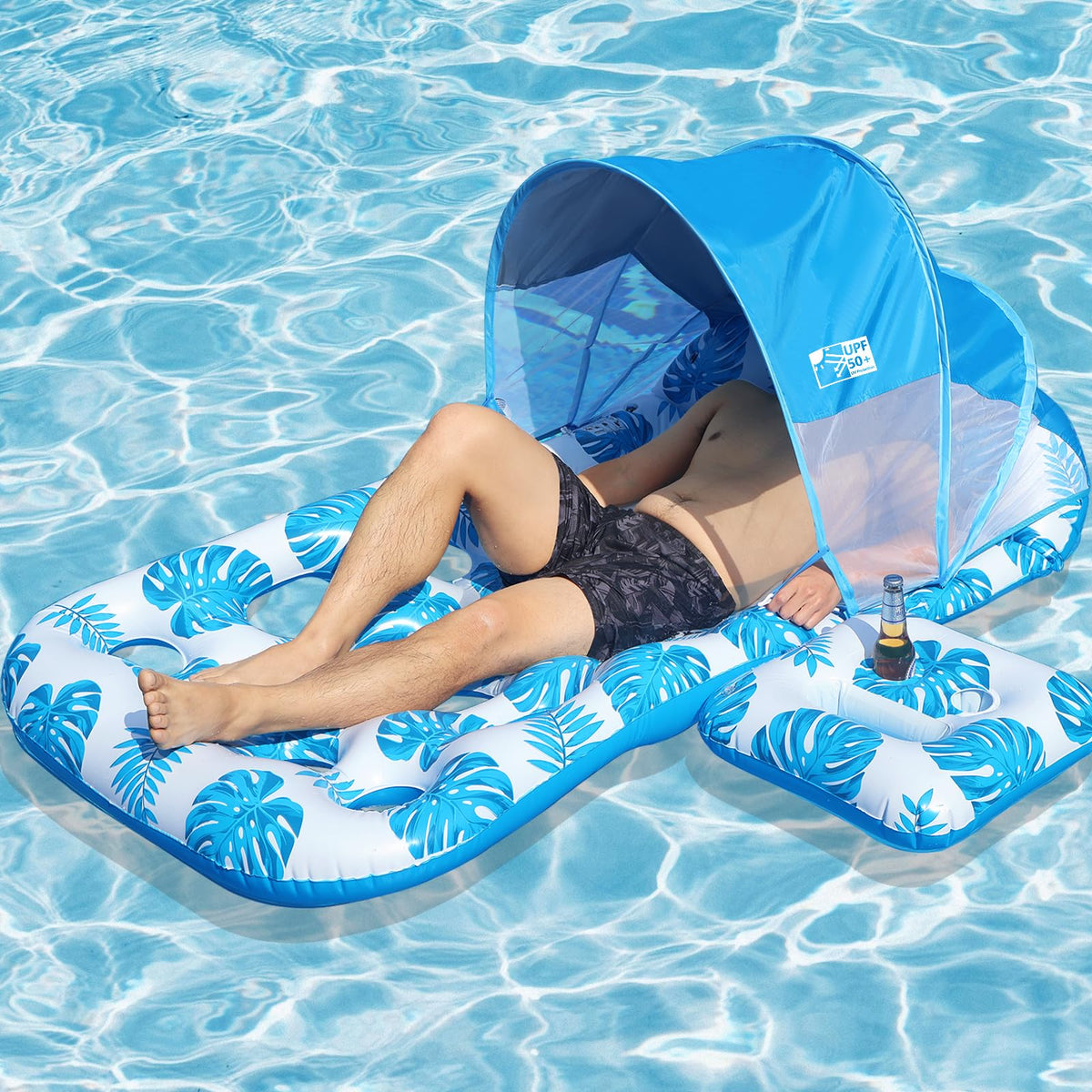 Inflatable Pool Float with UPF 50+ Sunshade Canopy J536