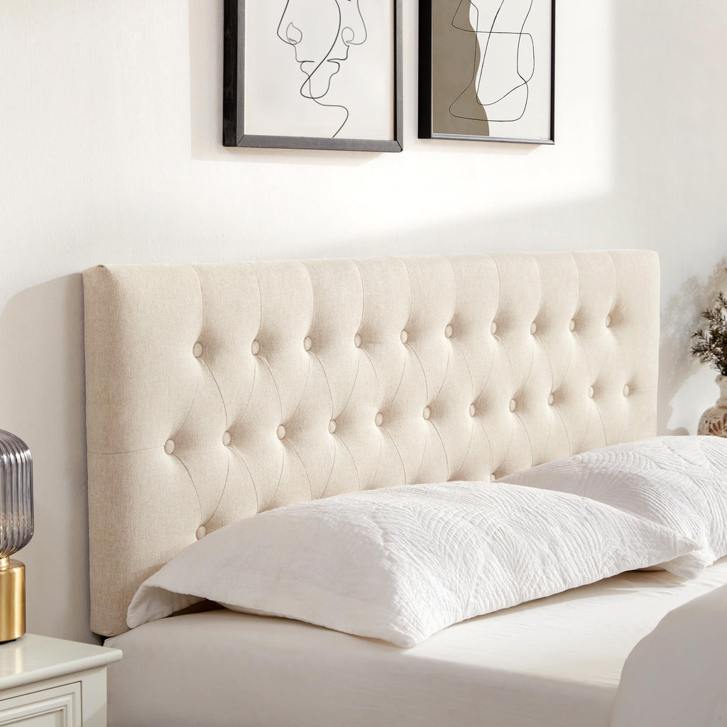 Beige Tufted Upholstered Queen Size Headboard X166