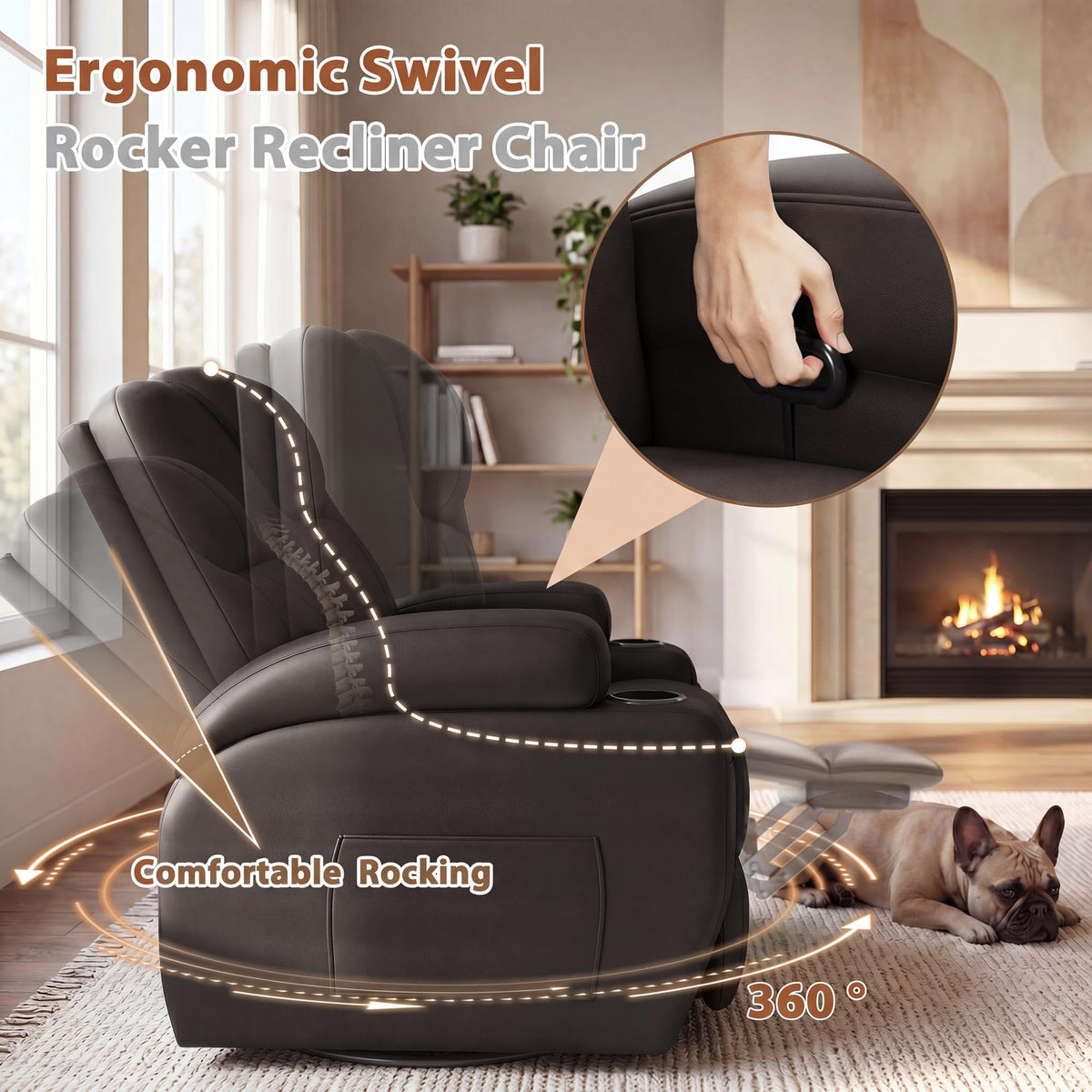 Swivel Rocker Recliner Chair with Vibration Massage D868