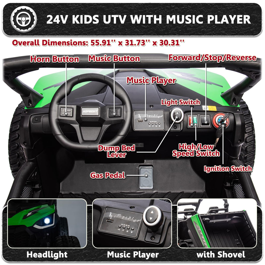 2 Seater 24V 10Ah Ride On Dump Truck with EVA Tires, Green S46260