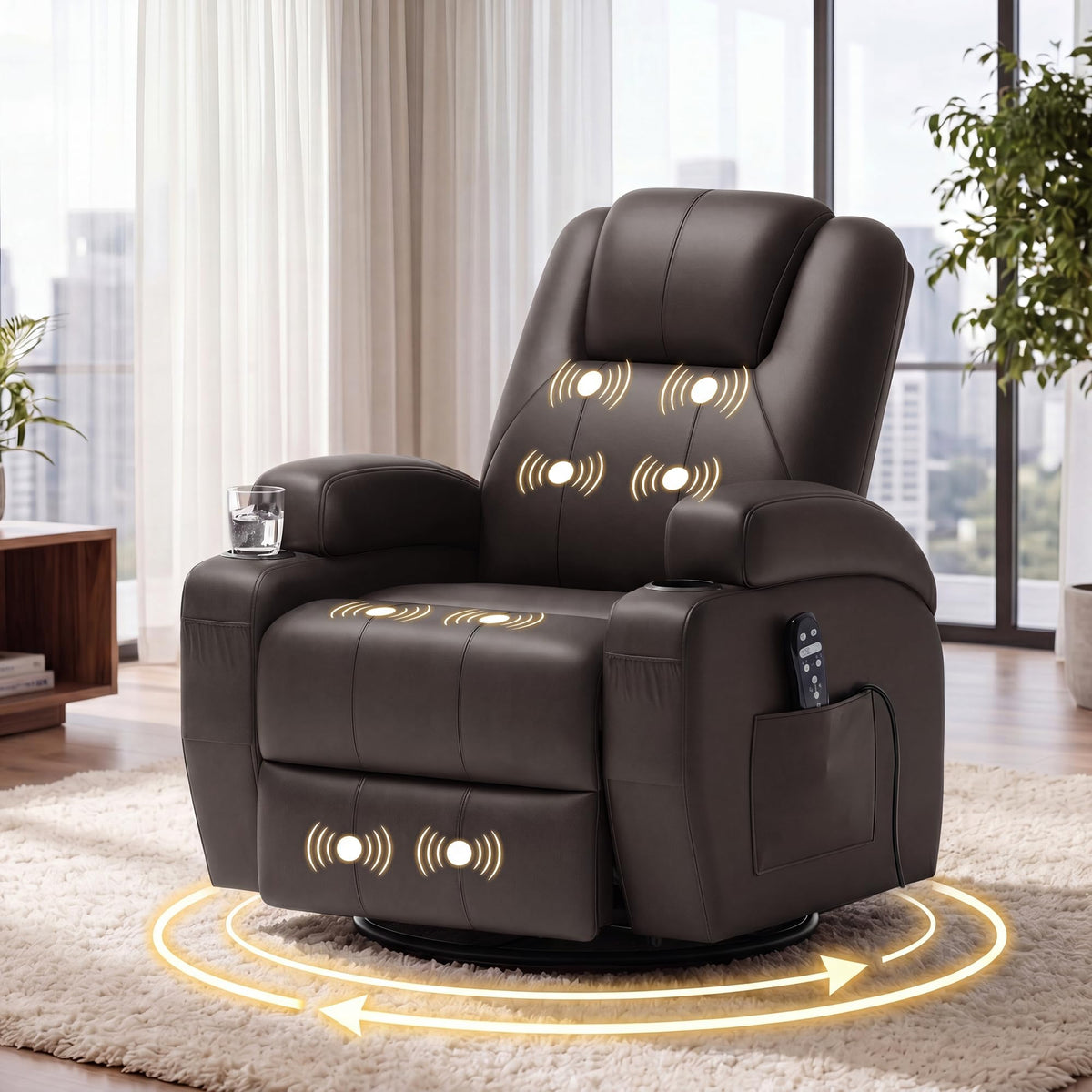 Swivel Rocker Recliner Chair with Vibration Massage D868