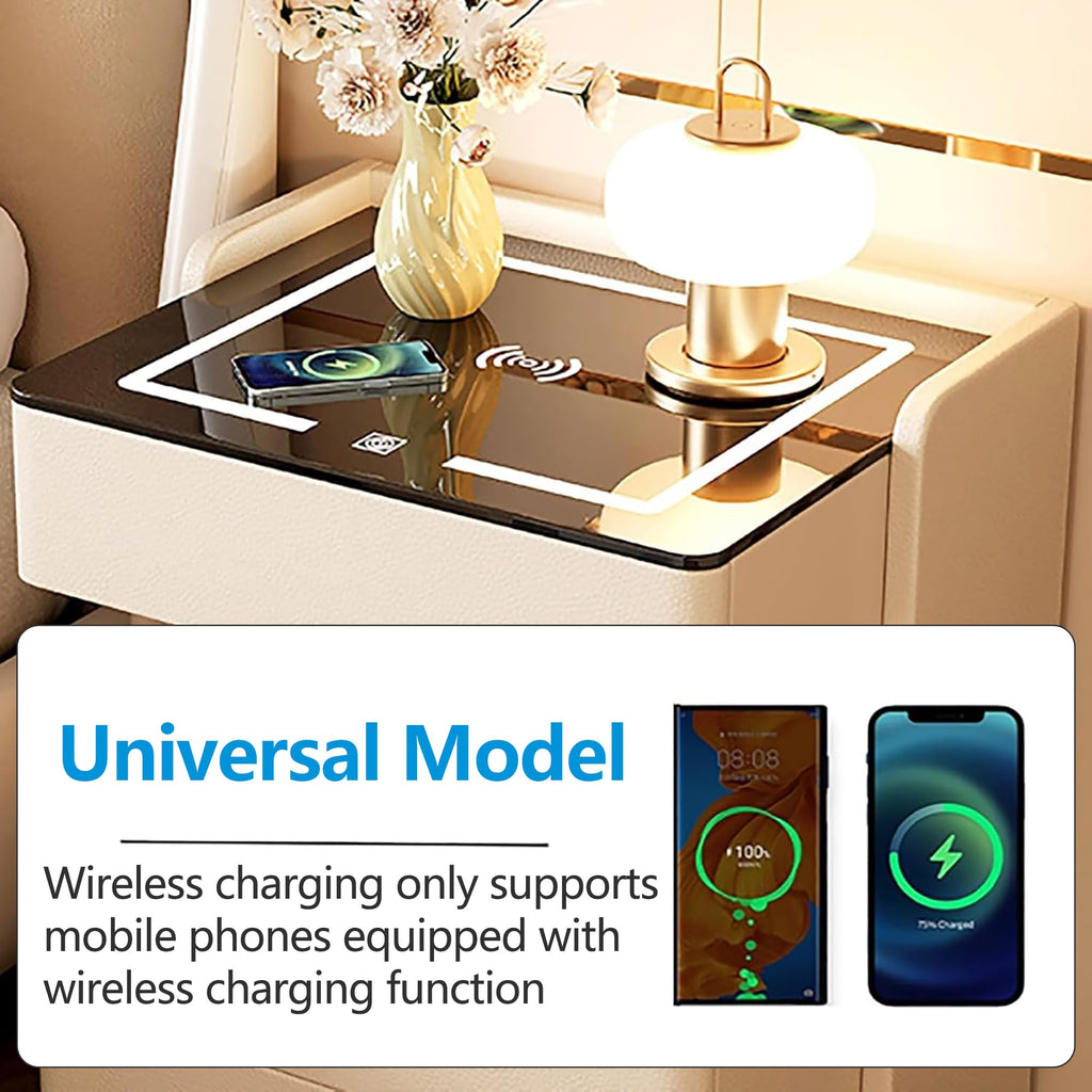 Off White 3 Drawer Wooden Nightstand with Wireless Charging K75075