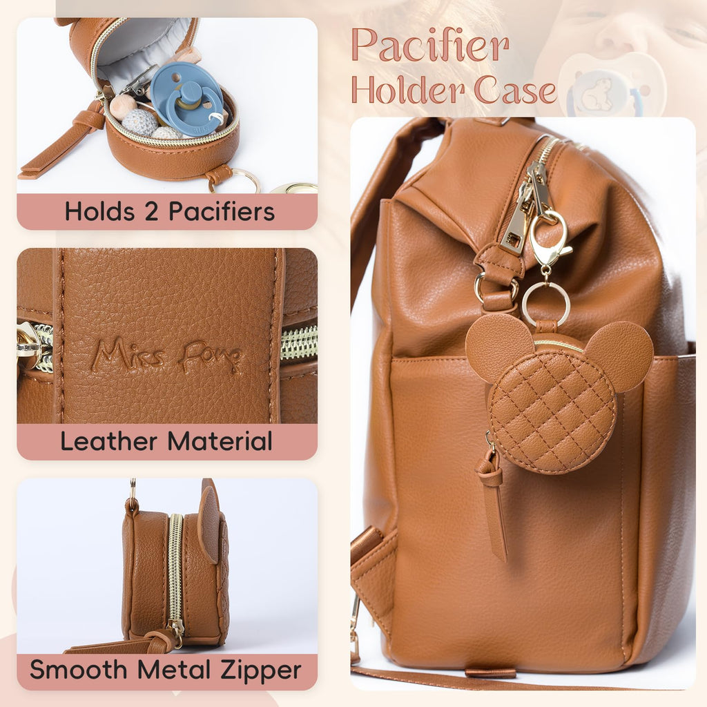 Leather Diaper Bag Backpack with Pacifier Case U619