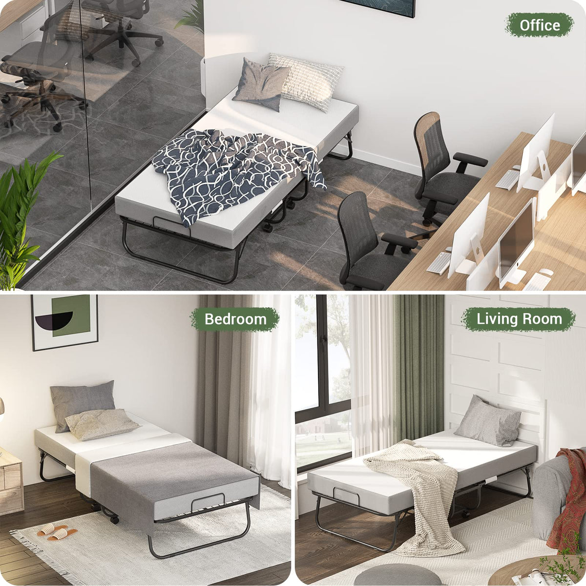 75" x 31" Folding Bed with Memory Foam Mattress E5609