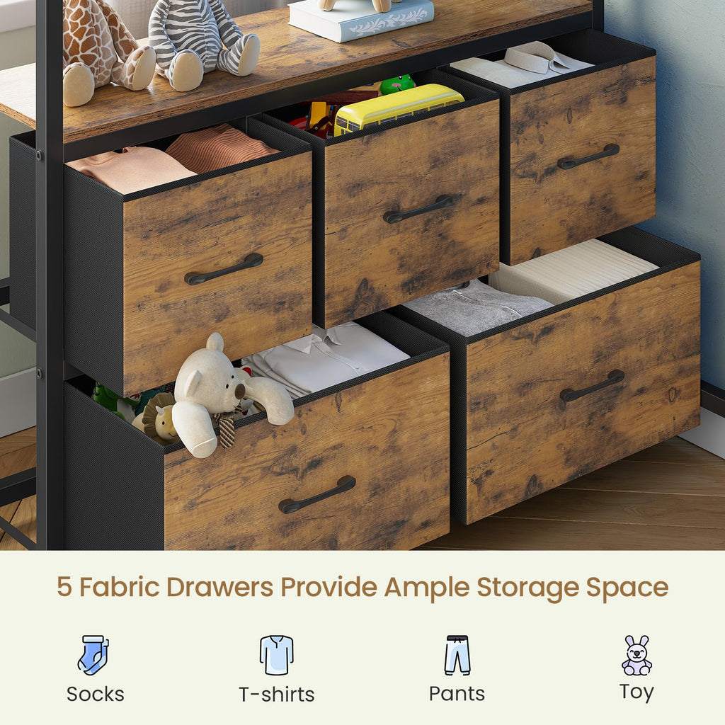 Twin XL Over Twin Bunk Bed with Desk and 5 Storage Drawers O59133