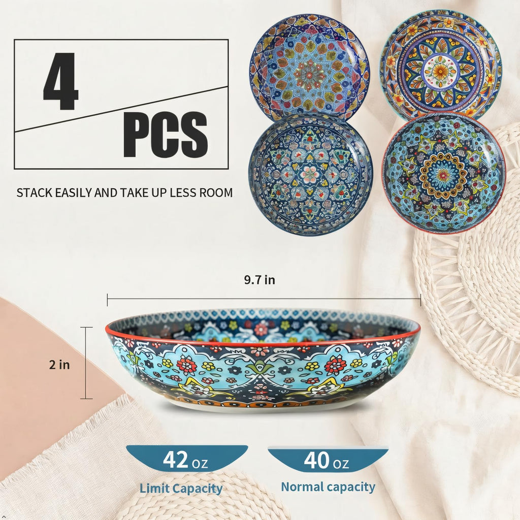 Pasta Bowls Set of 4, 42 oz Ceramic Serving Bowls T651