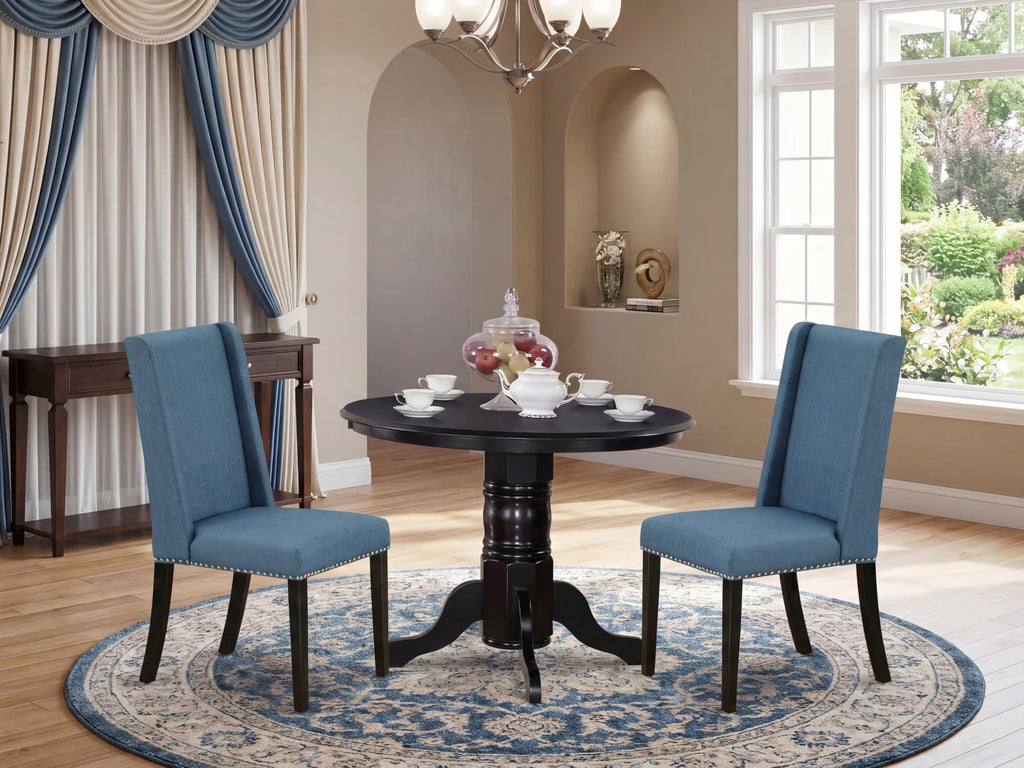 3 Piece Dining Table Set with 2 Blue Linen Fabric Chairs G73644