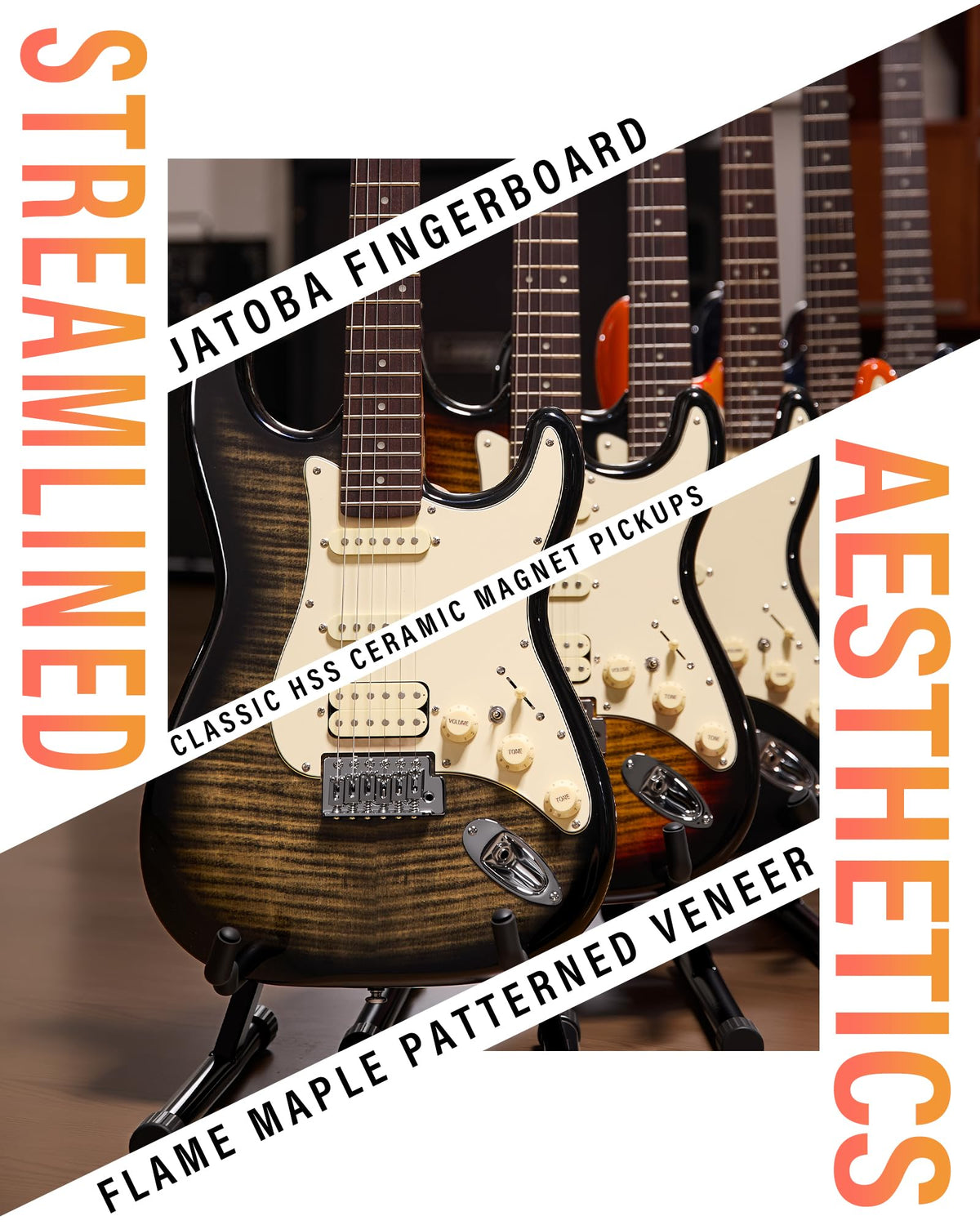 Beginner Electric Guitar Kit with 10W Amp, HSS Pickups, Gig Bag, Tuner, Strap, Picks, Black Y515738