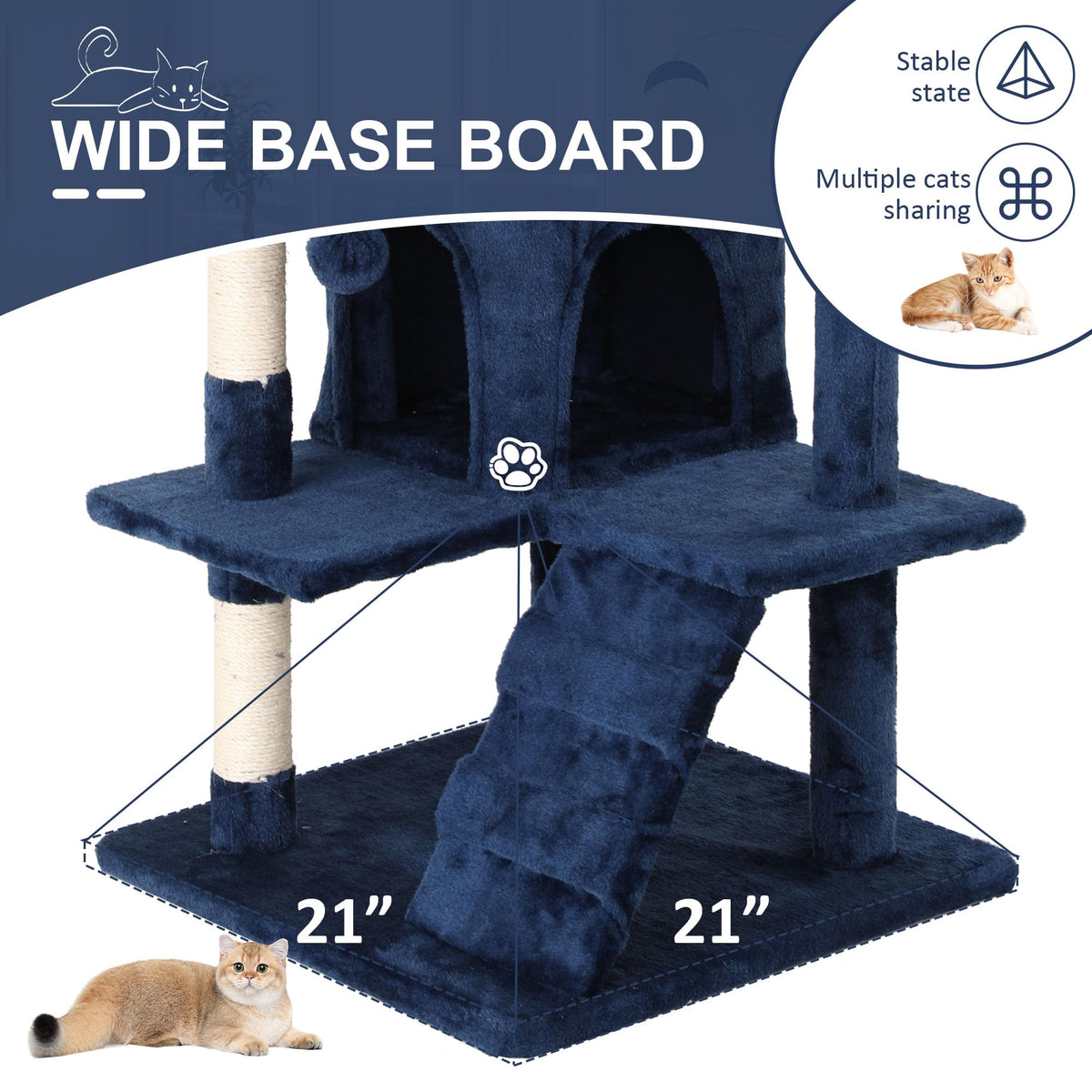 70 Inch Navy Blue Multi-Level Cat Tree with Scratching Posts J494997