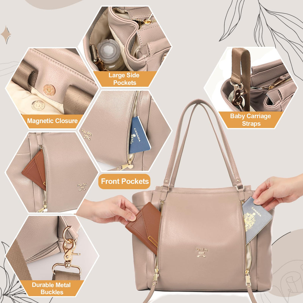 Leather Diaper Bag Backpack with Pacifier Case U619