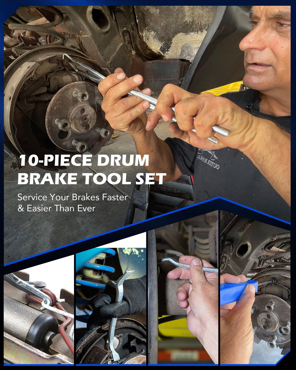 10pc Drum Brake Tool Kit with Spring Pliers and Adjusting Spoons Set M6718