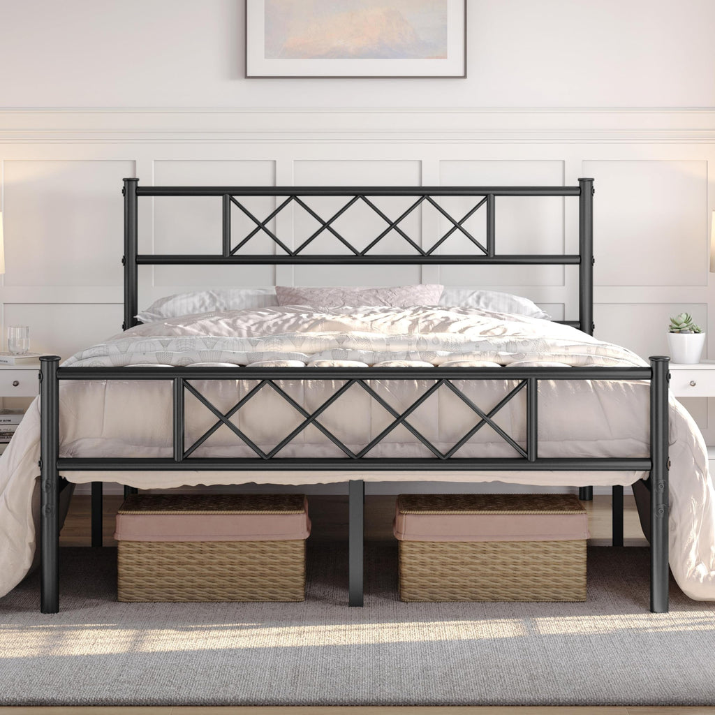 Black Full Metal Platform Bed Frame with Headboard D346910