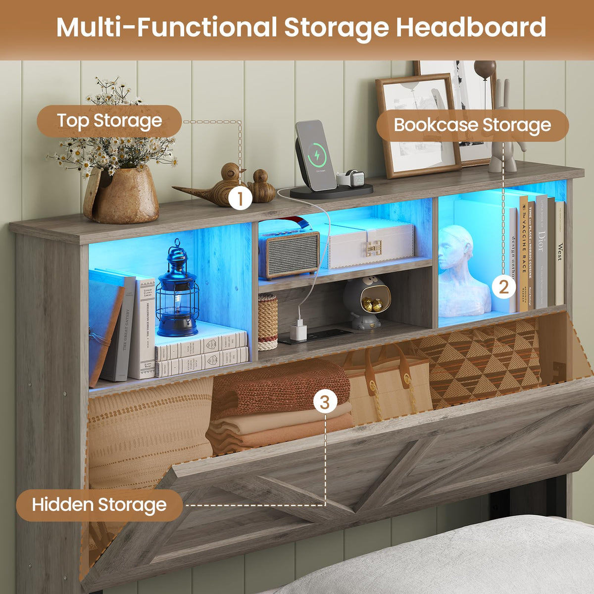 Twin Bed with Bookcase Headboard and 4 Drawers K7764