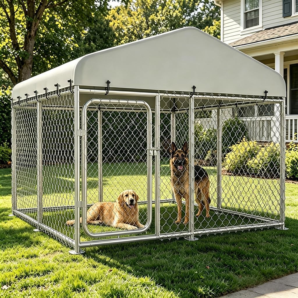 7.5x7.5ft Metal Dog Kennel with Roof J10914