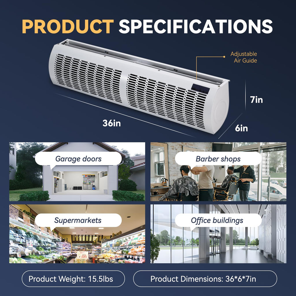 36'' Air Curtain with Remote Control 110V P185