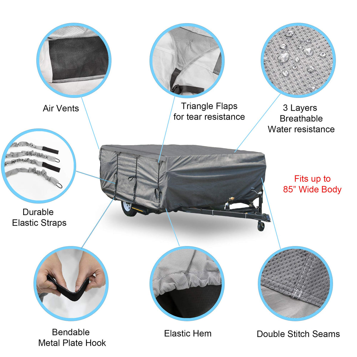 Pop-up Camper Cover 14' - 16' Water-Resistance Triple Layers Z208