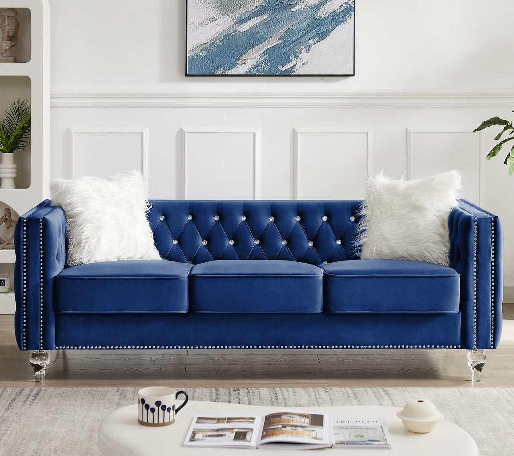 Velvet 3 Seater Sofa Couch with Nailhead and Acrylic Legs J62790