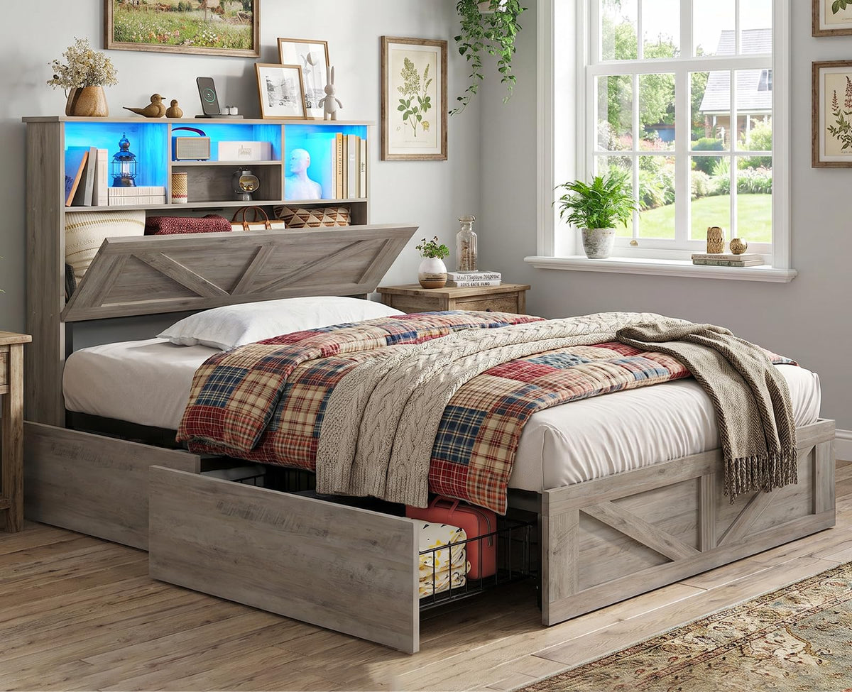 Twin Bed with Bookcase Headboard and 4 Drawers K7764