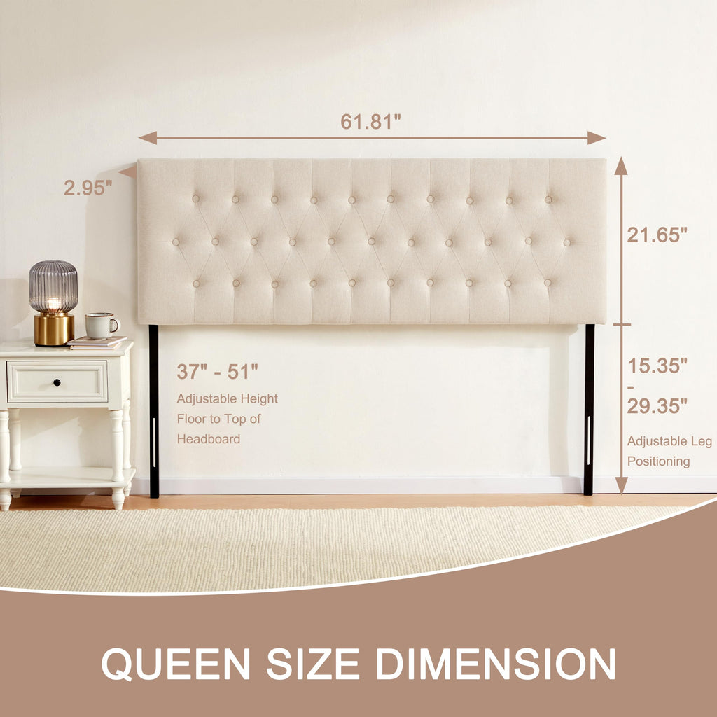 Beige Tufted Upholstered Queen Size Headboard X166