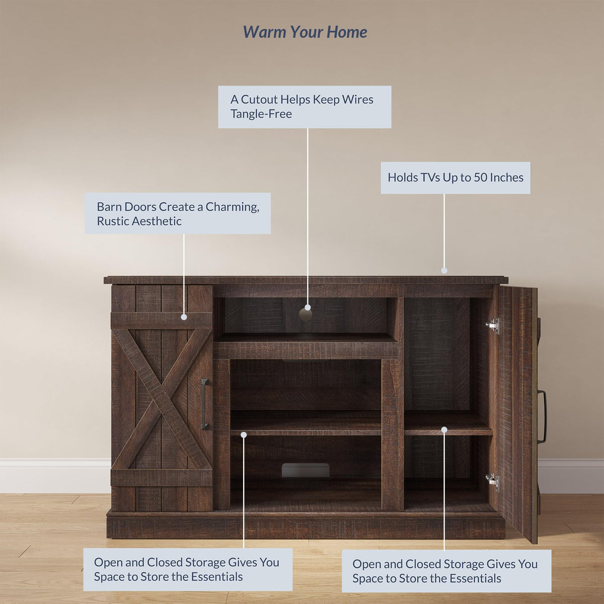 47" Espresso TV Stand & Media Entertainment Center V6819