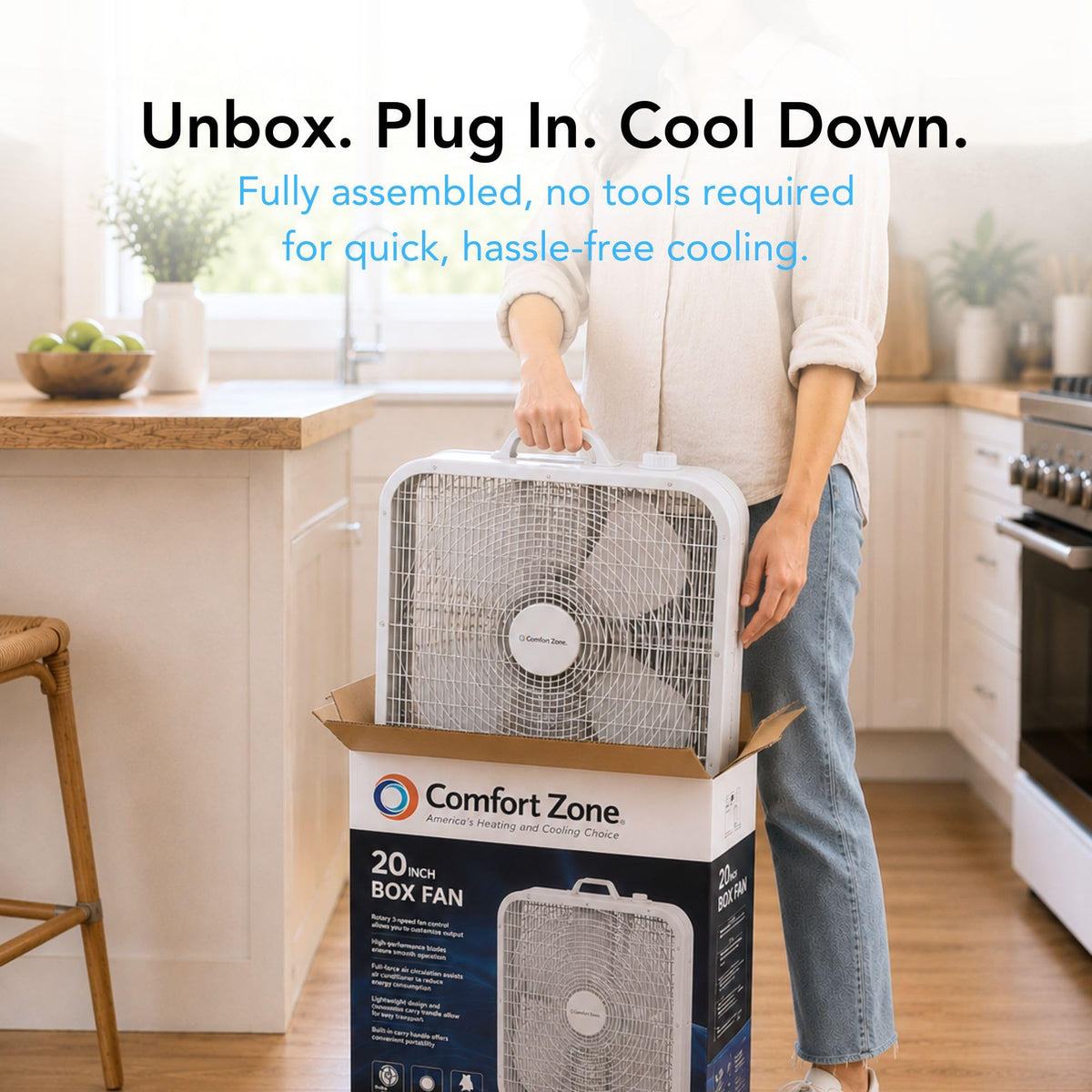 20 inch 3 Speed Box Fan with Carry Handle U28479