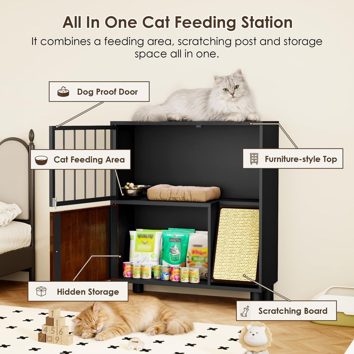 Black Metal Cat Feeding Cabinet B116181