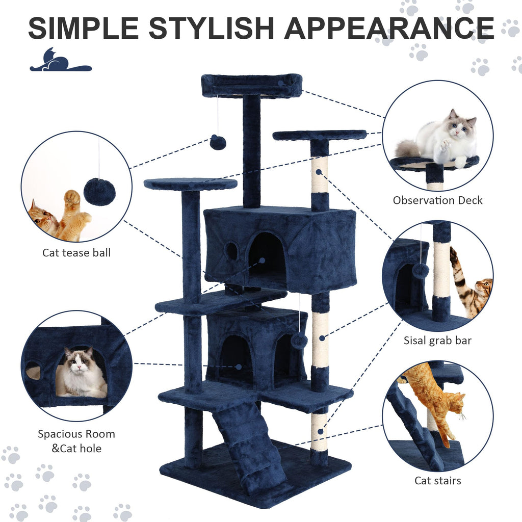 70 Inch Navy Blue Multi-Level Cat Tree with Scratching Posts J494997
