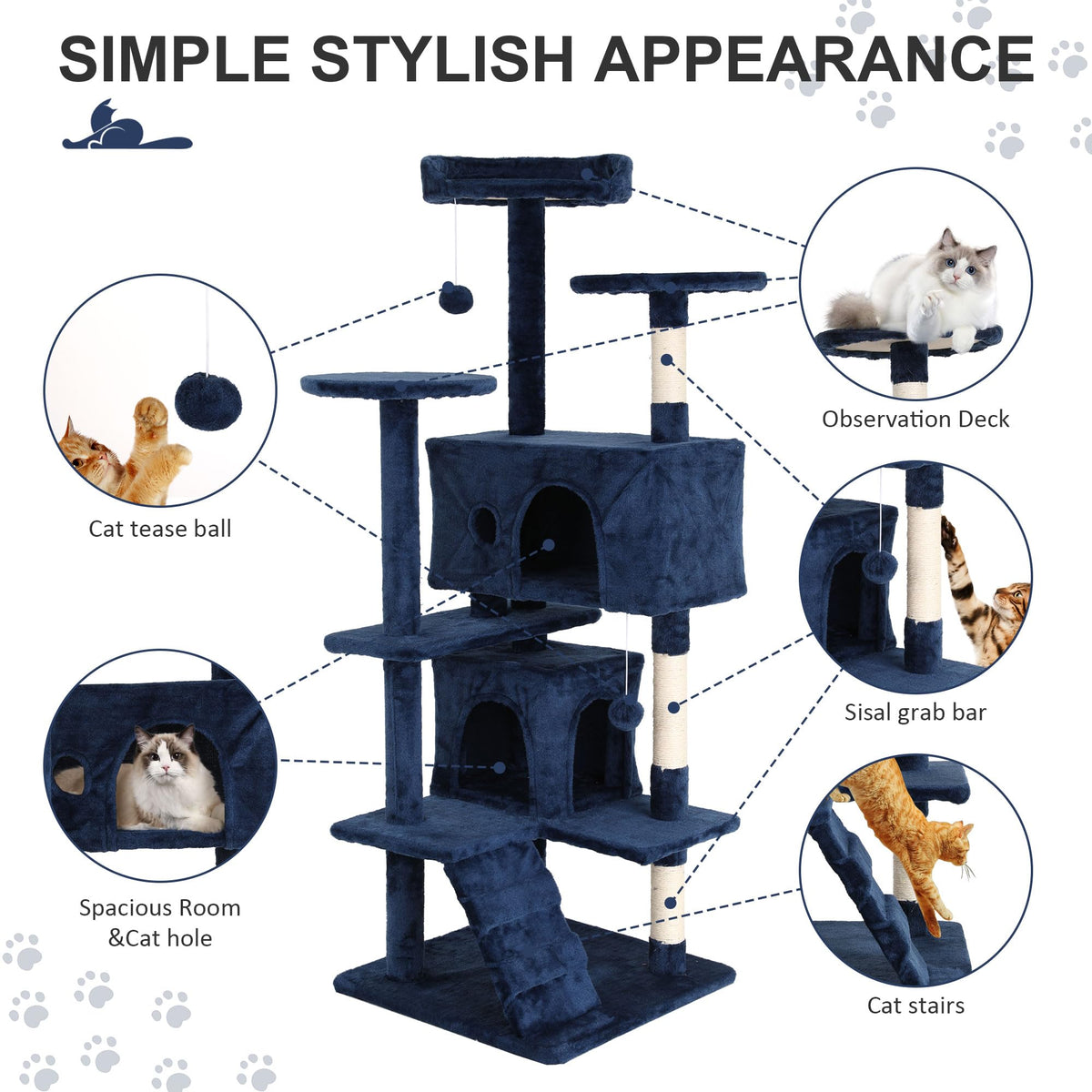 70 Inch Navy Blue Multi-Level Cat Tree with Scratching Posts J494997