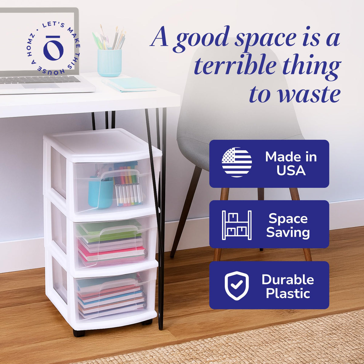 3-Tier Storage Cart with Removable Wheels H1427